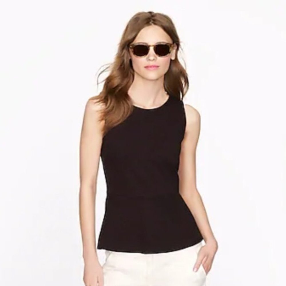 J.Crew Sleeveless Peplum Black Raised Polka Dots M